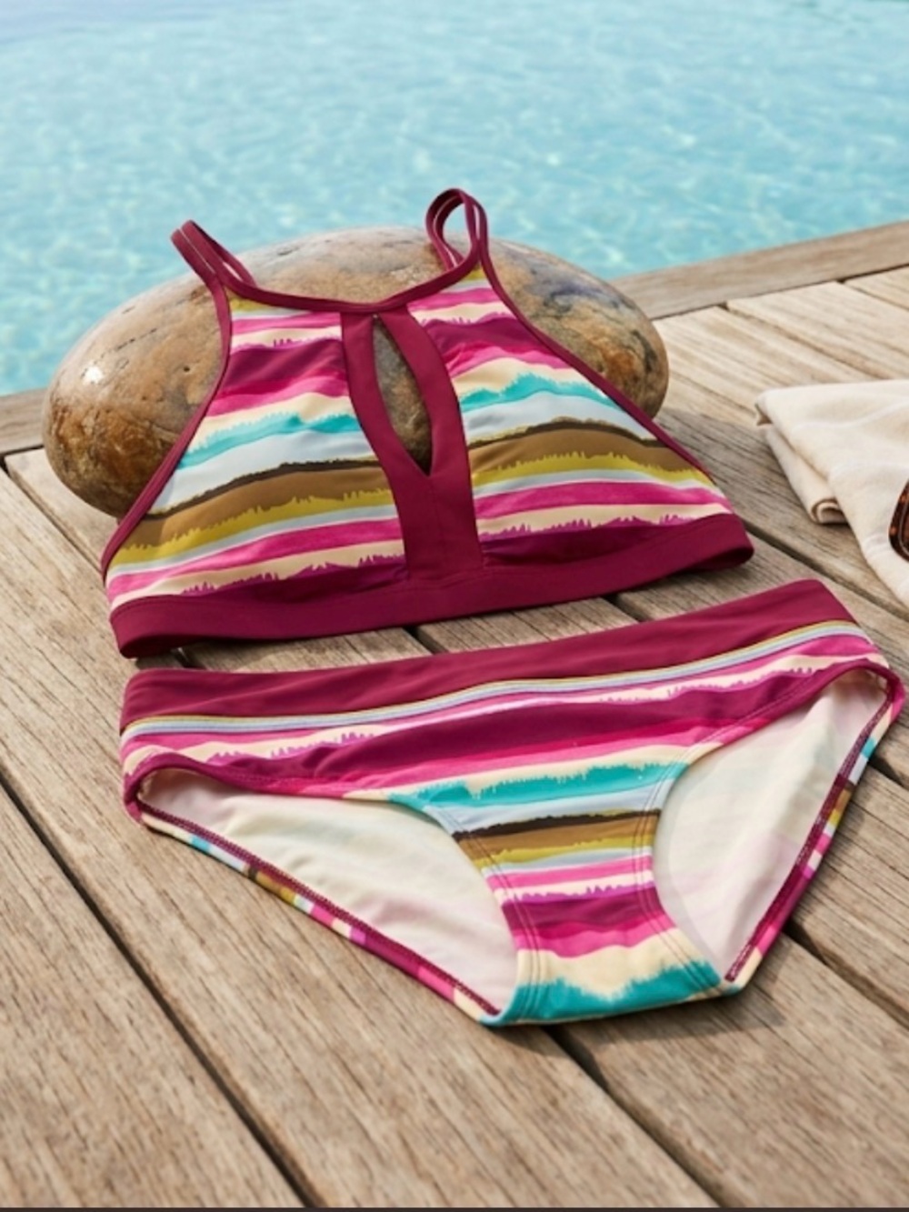 SKYE Multi-Colored Striped Bikini Set Top XL Bottom L